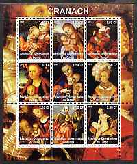 Congo 2001 Religious Paintings by Cranach perf sheetlet containing 9 values unmounted mint, stamps on arts, stamps on cranach, stamps on religion