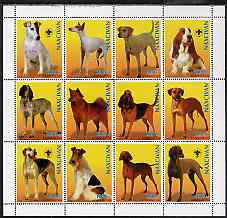 Azerbaijan 1998 Dogs perf sheetlet containing 12 values, four with Scout Logo, unmounted mint, stamps on dogs, stamps on scouts