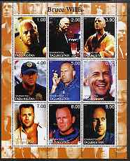 Tadjikistan 2000 Bruce Willis perf sheetlet containing 9 values unmounted mint, stamps on films, stamps on cinema, stamps on personalities, stamps on entertainments