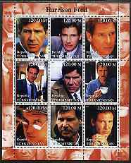 Turkmenistan 2000 Harrison Ford perf sheetlet containing 9 values unmounted mint, stamps on films, stamps on cinema, stamps on personalities, stamps on entertainments