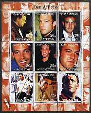 Kyrgyzstan 2000 Ben Affleck perf sheetlet containing 9 values unmounted mint, stamps on , stamps on  stamps on films, stamps on  stamps on cinema, stamps on  stamps on personalities, stamps on  stamps on entertainments