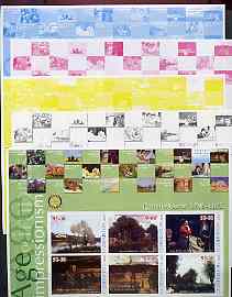 Uzbekistan 2002 Age of Impressionism - Camille Corot large imperf sheetlet containing 6 values (Rotary logo in margin), the set of 5 progressive proofs comprising the 4 i..., stamps on arts, stamps on corot, stamps on rotary
