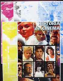Angola 2002 History of the Cinema #02 large imperf sheetlet containing set of 6 values (Robert Redford, Al Pacino, John Travolta, Jack Nicholson, Robert De Niro & Clint Eastwood), the set of 5 progressive proofs comprising the 4 individual colours plus all 4-colour composite (as issued) all unmounted mint, stamps on cinema, stamps on films, stamps on entertainments, stamps on movies, stamps on personalities