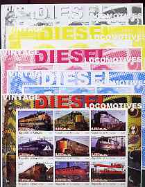 Somalia 2002 Diesel Locomotives #1 imperf sheetlet containing set of 9 values, the set of 5 progressive proofs comprising the 4 individual colours plus all 4-colour composite (as issued) all unmounted mint, stamps on , stamps on  stamps on railways
