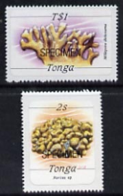 Tonga 1984 Marine Life (Coral) self-adhesive 2s & T$1 opt'd SPECIMEN (as SG 866 & 878) unmounted mint*, stamps on coral, stamps on marine-life, stamps on self adhesive