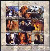 Congo 2004 Lord of the Rings - Return of the King perf sheetlet containing 9 values unmounted mint, stamps on films, stamps on movies, stamps on literature, stamps on fantasy, stamps on entertainments, stamps on 