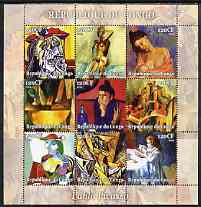 Congo 2004 Paintings by Pablo Picasso perf sheetlet containing 9 values unmounted mint, stamps on arts, stamps on picasso