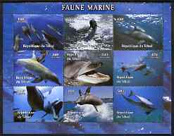 Chad 2004 Marine Animals perf sheetlet containing 9 values unmounted mint, stamps on animals, stamps on marine life, stamps on dolphins, stamps on whales