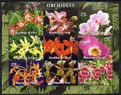 Chad 2004 Orchids perf sheetlet containing 9 values unmounted mint, stamps on flowers, stamps on orchids