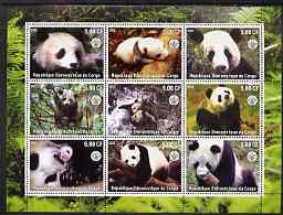 Congo 2002 Pandas perf sheetlet containing 9 values each with Scout Logo unmounted mint, stamps on animals, stamps on pandas, stamps on bears, stamps on scouts