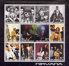 Buriatia Republic 2001 Nirvana perf sheetlet containing 12 values unmounted mint, stamps on music, stamps on pops, stamps on personalities, stamps on rock, stamps on 