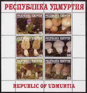 Udmurtia Republic 1999 Fungi perf sheetlet containing complete set of 6 values unmounted mint, stamps on fungi