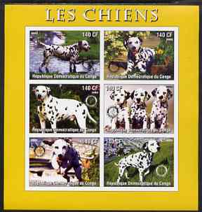 Congo 2003 Dogs (Dalmations) imperf sheetlet #01 (yellow border) containing 6 values each with Rotary Logo, unmounted mint, stamps on , stamps on  stamps on rotary, stamps on  stamps on dogs, stamps on  stamps on dalmations