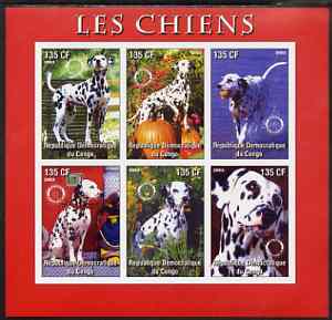 Congo 2003 Dogs (Dalmations) imperf sheetlet #02 (red border) containing 6 values each with Rotary Logo, unmounted mint, stamps on rotary, stamps on dogs, stamps on dalmations