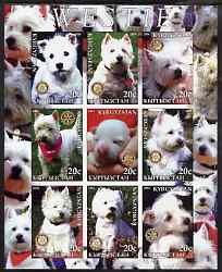 Kyrgyzstan 2004 Dogs - Westies imperf sheetlet containing 9 values each with Rotary Logo, unmounted mint, stamps on dogs, stamps on westies, stamps on rotary