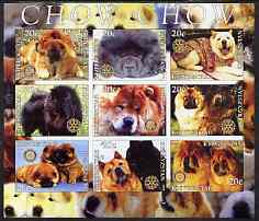 Kyrgyzstan 2004 Dogs - Chow Chow imperf sheetlet containing 9 values each with Rotary Logo, unmounted mint, stamps on dogs, stamps on chow, stamps on rotary