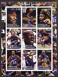 Tadjikistan 2001 Michael Jordan imperf sheetlet containing complete set of 9 values unmounted mint, stamps on personalities, stamps on basketball, stamps on sport