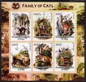 Congo 2005 Wild Cats imperf sheetlet containing 6 values unmounted mint, stamps on , stamps on  stamps on cats, stamps on  stamps on 