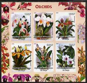 Congo 2005 Orchids imperf sheetlet containing 6 values unmounted mint, stamps on , stamps on  stamps on flowers, stamps on  stamps on orchids