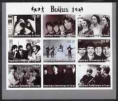 Congo 2003 The Beatles (B&W) imperf sheetlet containing 9 values, unmounted mint, stamps on personalities, stamps on music, stamps on beatles, stamps on pops