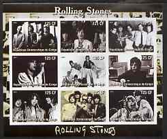 Congo 2003 Rolling Stones imperf sheetlet containing 9 values, unmounted mint, stamps on personalities, stamps on music, stamps on pops