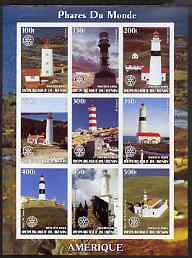 Benin 2003 Lighthouses of America imperf sheetlet containing 9 values each with Rotary Logo unmounted mint, stamps on lighthouses, stamps on rotary