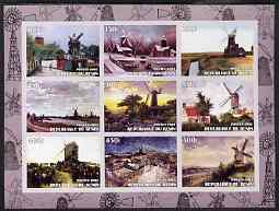 Benin 2003 Paintings of Windmills #02 imperf sheetlet containing 9 values unmounted mint, stamps on windmills, stamps on arts