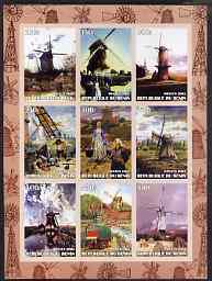Benin 2003 Paintings of Windmills #03 imperf sheetlet containing 9 values unmounted mint, stamps on windmills, stamps on arts