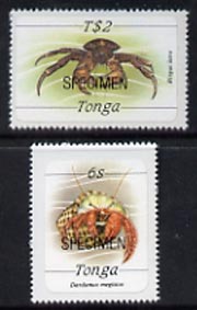 Tonga 1984 Marine Life (Crabs) self-adhesive 6s & T$2 opt'd SPECIMEN, as SG 869 & 879 unmounted mint*, stamps on crabs, stamps on marine-life, stamps on self adhesive