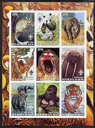 Benin 2003 Wild Animals imperf sheetlet containing 9 values each with Scout Logo unmounted mint, stamps on animals, stamps on scouts, stamps on pandas, stamps on bears, stamps on rhinos, stamps on apes, stamps on tigers, stamps on cats