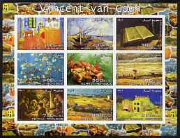 Somalia 2003 Paintings by Vincent Van Gogh #2 imperf sheetlet containing 9 values unmounted mint (horizontal format), stamps on arts, stamps on van gogh