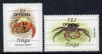 Tonga 1984 Marine Life (Crabs) self-adhesive 6s & T$2 opt'd OFFICIAL, as SG O224 & O234*, stamps on crabs, stamps on marine-life, stamps on self adhesive