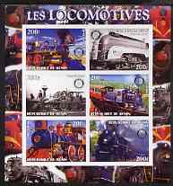 Benin 2003 Steam Locomotives imperf sheetlet containing 6 values each with Rotary Logo, unmounted mint, stamps on , stamps on  stamps on railways, stamps on  stamps on rotary