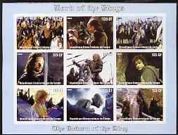 Congo 2003 Lord of the Rings - The Return of the King imperf sheetlet containing 9 x 135 CF values unmounted mint, stamps on films, stamps on movies, stamps on literature, stamps on fantasy, stamps on entertainments, stamps on 