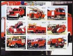 Congo 2004 Fire Engines #2 imperf sheetlet containing 9 x 125CF values, unmounted mint, stamps on fire