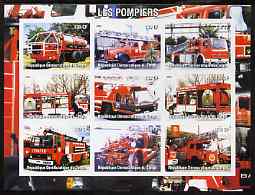 Congo 2004 Fire Engines #3 imperf sheetlet containing 9 x 130CF values, unmounted mint, stamps on fire