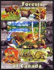 Kyrgyzstan 2004 Fauna of the World - Forests of Canada imperf sheetlet containing 6 values unmounted mint, stamps on , stamps on  stamps on animals, stamps on  stamps on bears, stamps on  stamps on deer, stamps on  stamps on cats, stamps on  stamps on beavers, stamps on  stamps on otters