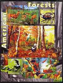 Kyrgyzstan 2004 Fauna of the World - American Forests imperf sheetlet containing 6 values unmounted mint, stamps on animals, stamps on deer, stamps on squirrels