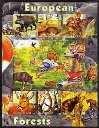 Kyrgyzstan 2004 Fauna of the World - European Forests imperf sheetlet containing 6 values unmounted mint, stamps on animals, stamps on bears, stamps on swine, stamps on deer, stamps on cats, stamps on fox, stamps on squirrels, stamps on  fox , stamps on foxes, stamps on  