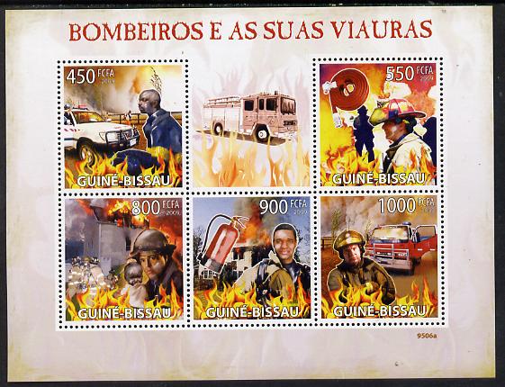 Guinea - Bissau 2009 Fire Fighters perf sheetlet containing 5 values unmounted mint, stamps on fire