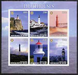 Benin 2003 Lighthouses #2 imperf sheetlet containing 6 values each with Rotary Logo, unmounted mint, stamps on lighthouses, stamps on rotary