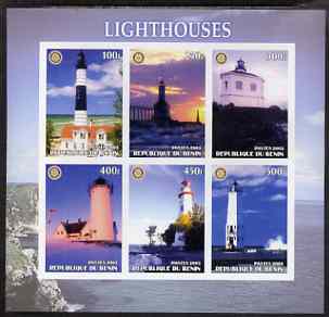 Benin 2003 Lighthouses #3 imperf sheetlet containing 6 values each with Rotary Logo, unmounted mint, stamps on lighthouses, stamps on rotary