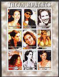 Congo 2005 Julia Roberts imperf sheetlet containing 9 values unmounted mint, stamps on personalities, stamps on entertainments, stamps on films, stamps on cinema, stamps on women