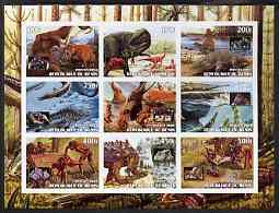 Benin 2003 Dinosaurs & Minerals imperf sheet containing 9 values unmounted mint, stamps on dinosaurs, stamps on minerals
