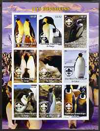 Congo 2004 Penguins imperf sheetlet containing 9 values each with Scout Logo unmounted mint, stamps on , stamps on  stamps on birds, stamps on  stamps on penguins, stamps on  stamps on polar, stamps on  stamps on scouts