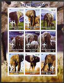 Congo 2004 Elephants imperf sheetlet containing 9 values each with Scout Logo unmounted mint, stamps on animals, stamps on elephants, stamps on scouts