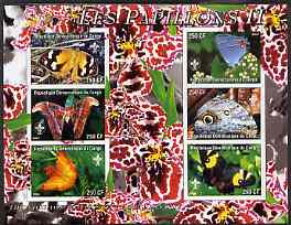 Congo 2004 Butterflies #2 imperf sheetlet containing 6 values, each with Scout Logo unmounted mint, stamps on flowers, stamps on butterflies, stamps on scouts