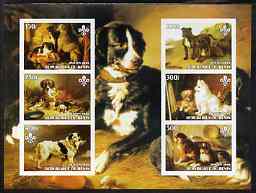 Benin 2003 Paintings of Dogs imperf sheetlet containing 6 values each with Scouts Logo unmounted mint, stamps on scouts, stamps on dogs, stamps on arts