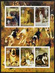 Eritrea 2003 Paintings of Dogs imperf sheetlet containing 6 values each with Scouts Logo unmounted mint, stamps on scouts, stamps on dogs, stamps on arts
