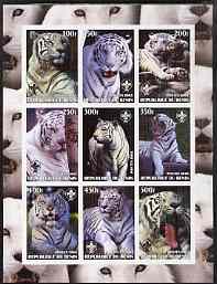 Benin 2003 Tigers #1 imperf sheetlet containing set of 9 values each with Scouts Logo unmounted mint, stamps on animals, stamps on scouts, stamps on cats, stamps on tigers